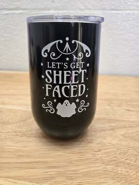 Zinny Let's Get Sheet Faced Black 16 oz Halloween Stainless Goblet